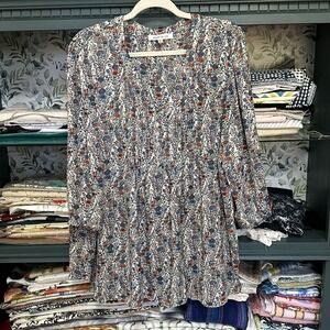 Rose + Olive Floral Pintuck Pleat Popover Blouse Top Plus Size 2X Multicolor